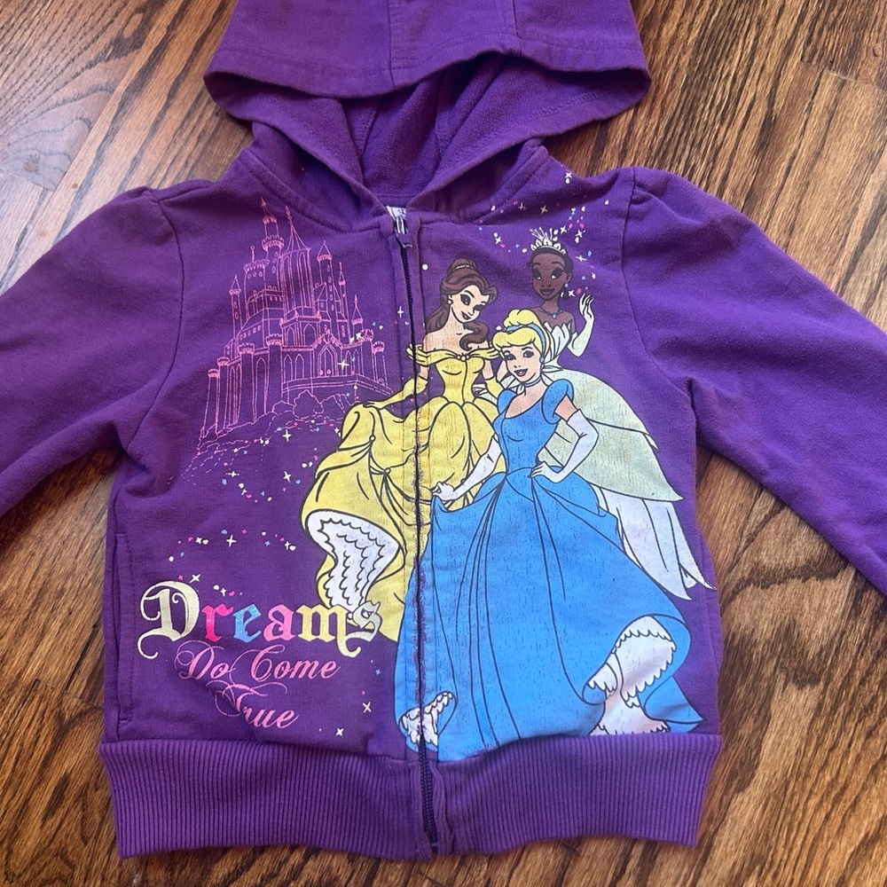 2010 Disney Princess Hoodie 3T Purple Graphic Zip Jacket Y2K Toddler - Picture 2 of 6